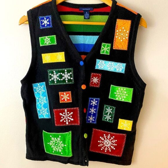 Vintage Westbound Women's M Black Christmas Sweater Vest Snowflake Pattern - Picture 1 of 8